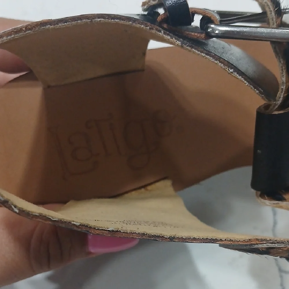 Latigo Black and Brown Sandals with Ankle Strap New Without Tags Or Box Leather